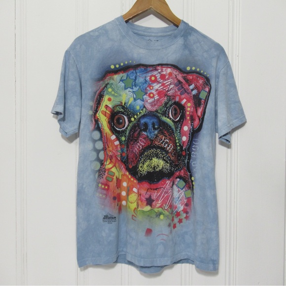 The Mountain Light Blue Graphic Tee Shirt With Color Pug Print Size Medium - Picture 1 of 12